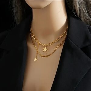 18 KT Gold Over Titanium Layered Necklace